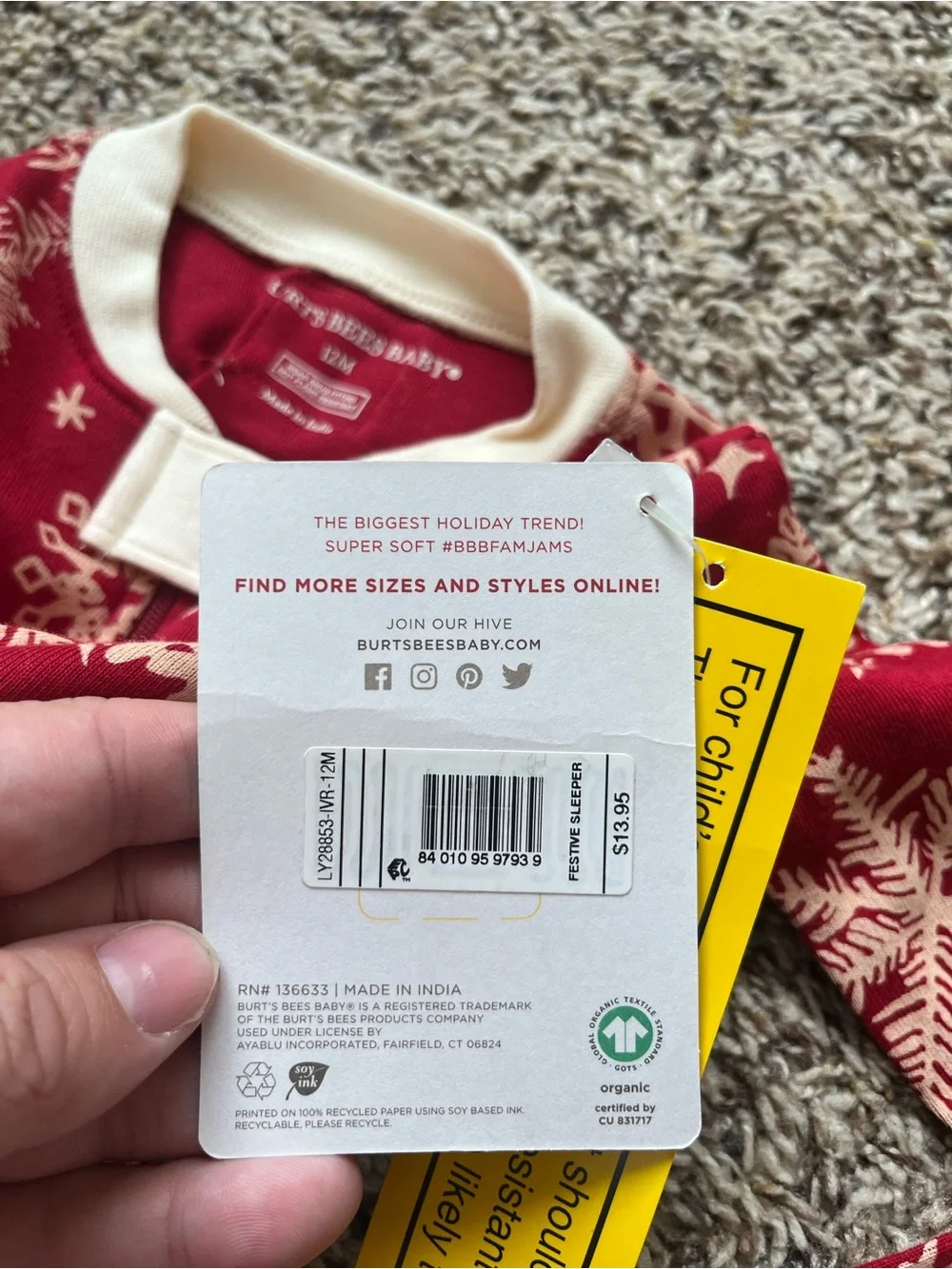 Burt’s Bees Baby NWT Snowflake Footie Pajamas - Holiday, Christmas, Winter